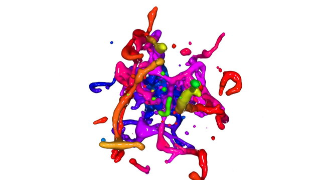 Colored paint splashes. 3D animation.