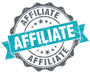 Affiliate blue grunge retro style isolated seal