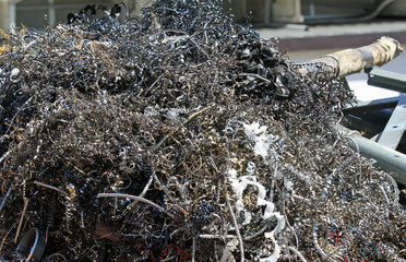 iron shavings and scrap steel processing in a landfill for recyc