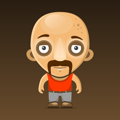 Bald Man Cartoon Character with Mustache. Vector
