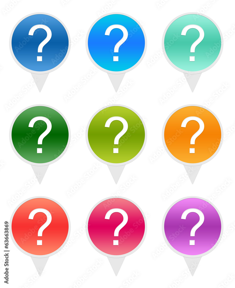 Poster rounded icons for markers on maps with question mark symbol