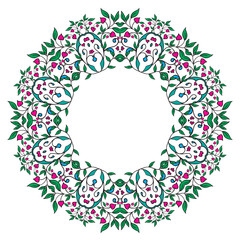 Vector ornament with green leaves and hearts