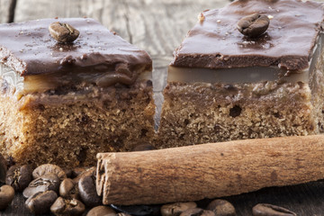Chocolate tarts with coffee and cinnamon close-up