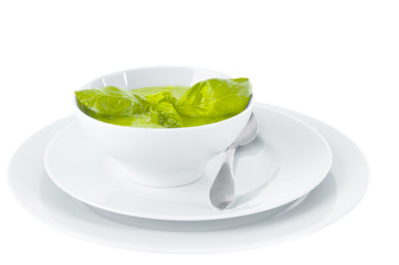 Broccoli cream soup on white background