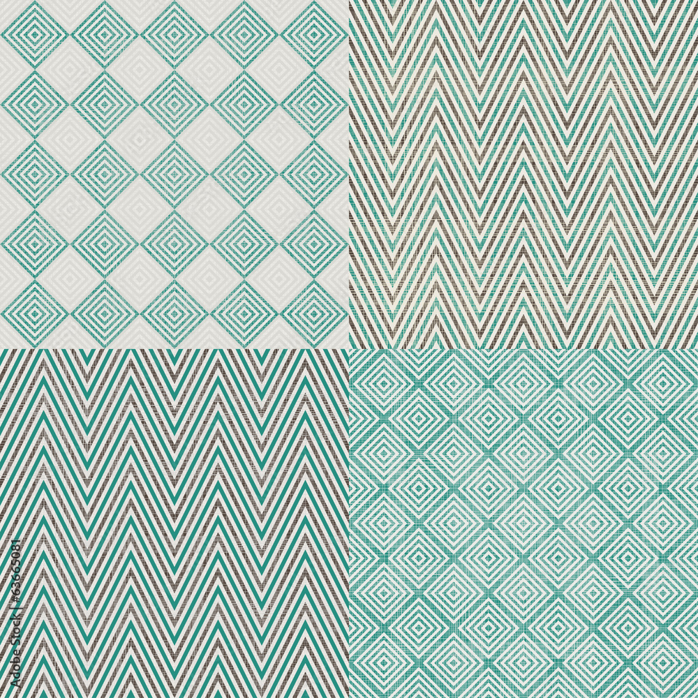Poster set of retro abstract seamless background with fabric texture