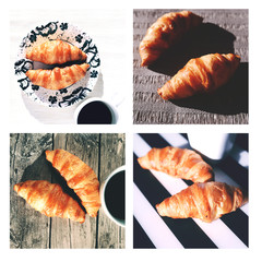 French croissants with coffee collage