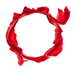 Red satins in circle shape on white background