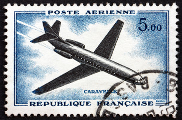 Postage stamp France 1957 Caravelle, Airliner