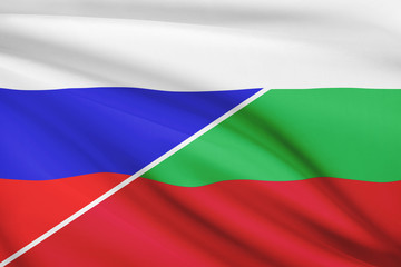 Series of ruffled flags. Russia and Bulgaria.