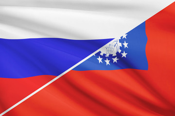 Series of ruffled flags. Russia and Burma.