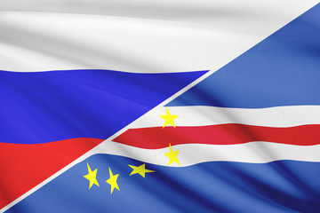 Series of ruffled flags. Russia and Cape Verde.