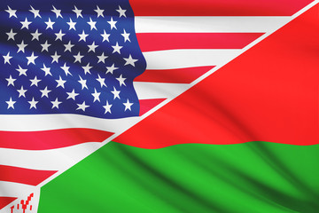 Series of ruffled flags. USA and Belarus.