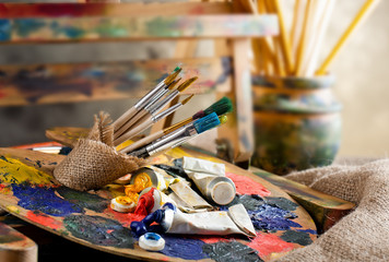Paints and brushes