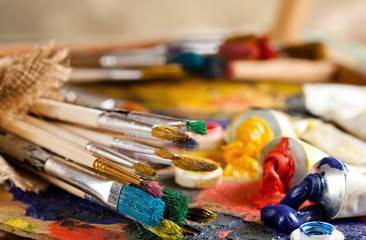 Paints and brushes