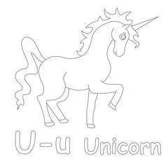 U for Unicorn Coloring Page