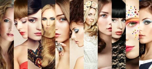 Tuinposter Beauty collage. Faces of women © Oleg Gekman