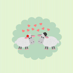 postcard  with loving couple sheep