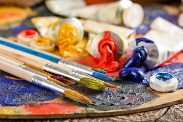 Fototapeta premium Paints and brushes