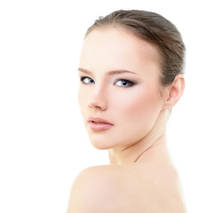 Obraz premium girl beauty, portrait of beautiful young fresh woman holding han