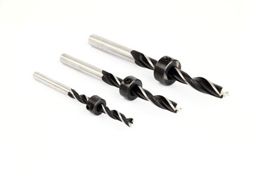The drill with depth stop on the white background