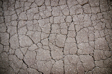 Macro closeup on concrete asphalt cracks on the road