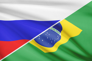 Series of ruffled flags. Russia and Brazil.