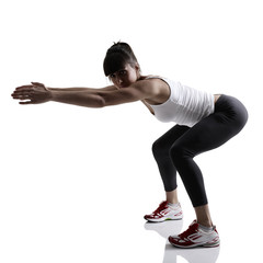 portrait of sport girl doing yoga stretching exercise, studio sh