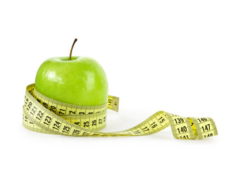 apple with measuring tape, clipping path