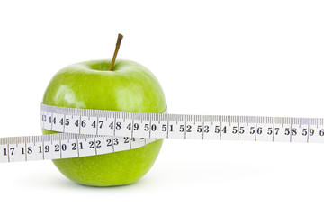 apple with measuring tape, clipping path