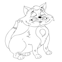 Cartoon cat . Drawing style black on white.
