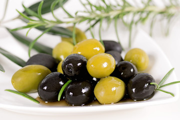 Black and green olives