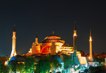 Hagia Sophia with sunset on a background