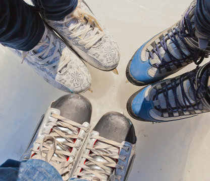 background of group ice skates, Medeo, Almaty in Kazakhstan