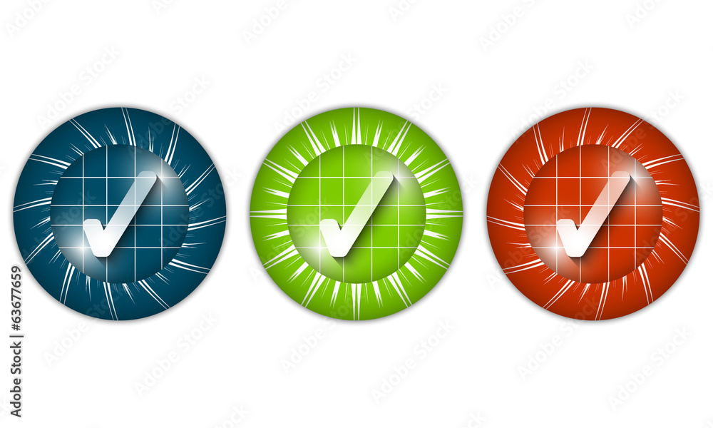 Poster set of three colored icons with check box