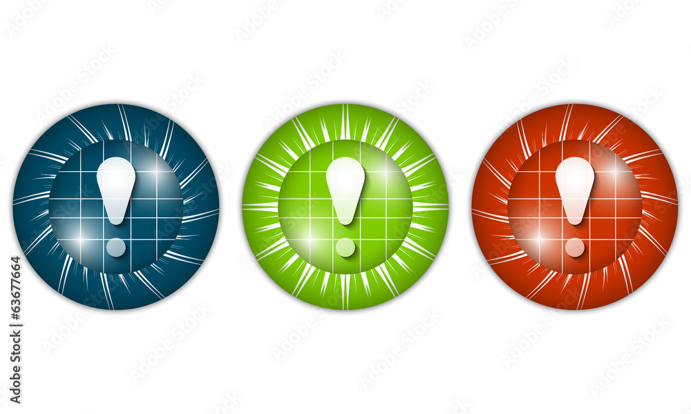 Poster set of three colored icons with exclamation mark