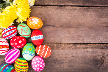 Easter eggs on wooden background
