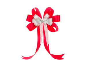 Shiny red ribbon on white background with copy space.