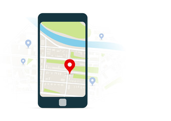 Mobile navigation   and map with pins