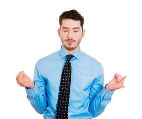 Meditation. Businessman using stress relief techniques