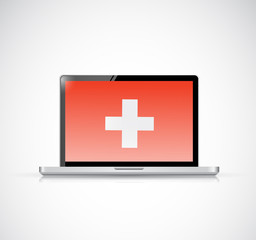 health cross on a laptop screen. illustration