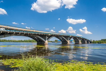 Fototapeta na wymiar View of Metro Bridge over Dnieper in Kyiv, Ukraine