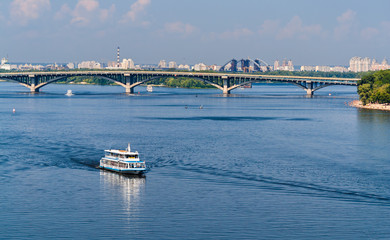 View of Dnieper river and Metro bridge in Kiev, Ukraine