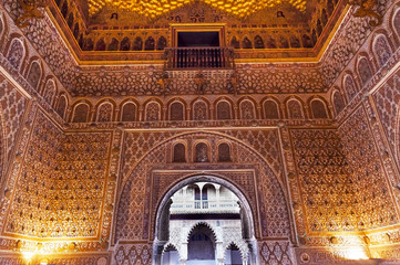 Fototapeta na wymiar Arch Mosaics Ambassador Room Alcazar Royal Palace Seville Spain
