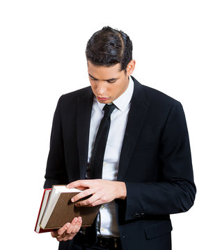 Student, educated business man holding books