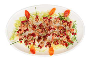 Grilled shrimps wrapped in bacon