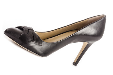 Black Leather High Heel Dress Shoes with Bows