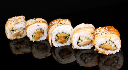 Tasty rolls isolated on black