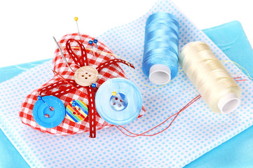 Sewing accessories and fabric close-up