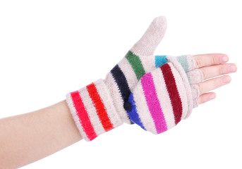 Female hands in mittens isolated on white