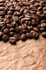 Coffee beans on table close-up